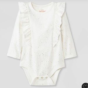 Cat & Jack Ruffle Long Sleeve Baby Onesie Bodysuit - Cream with gold detail